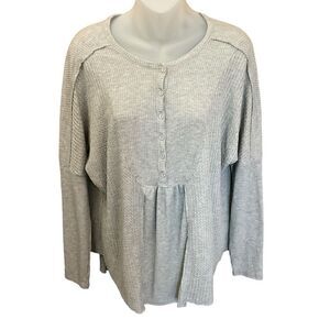 Gibson Look Women Gray Waffle Knit Long Sleeve Henley Top Size Small